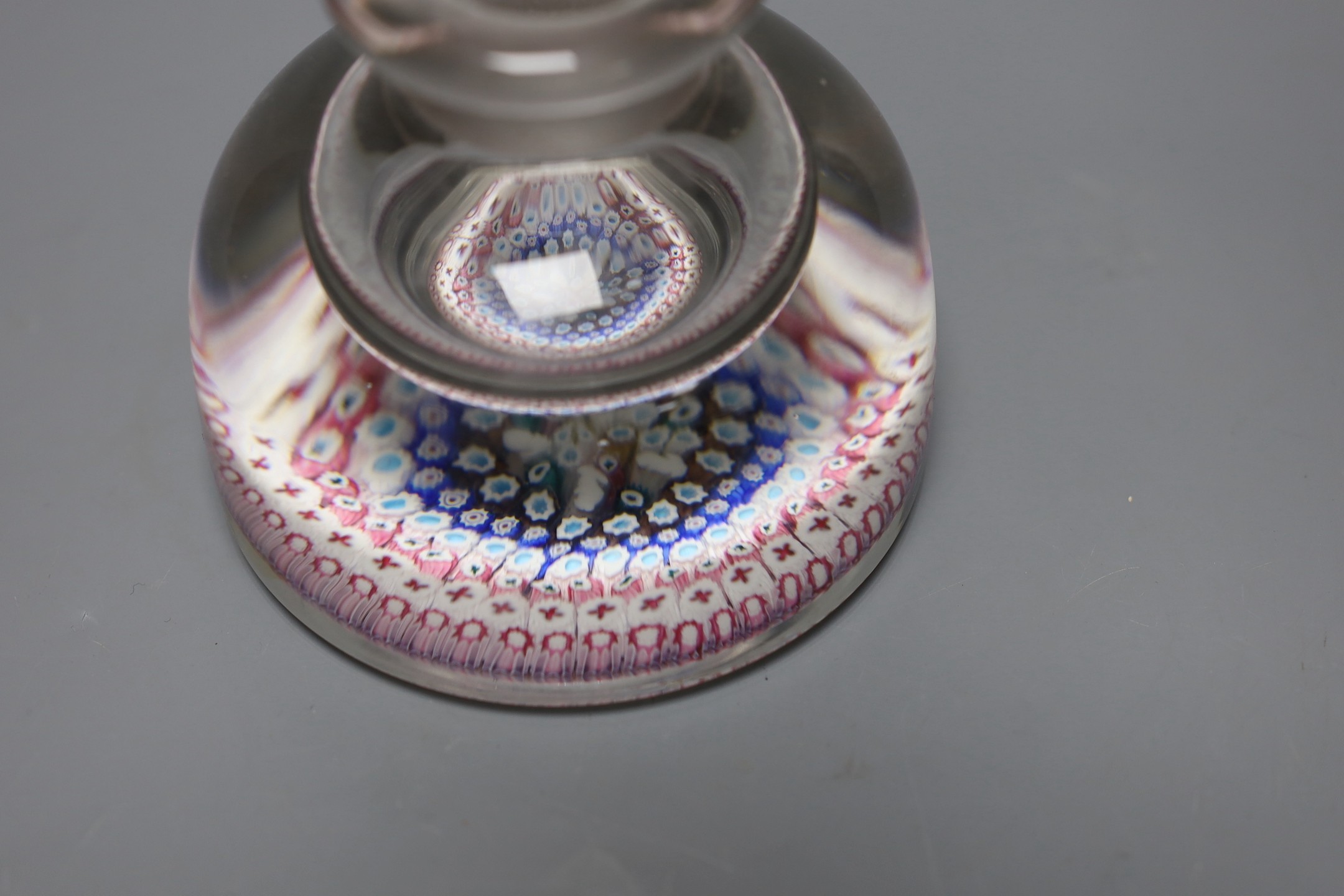A concentric millefiori glass inkwell and stopper, ‘1848’ cane but later, 15cms high